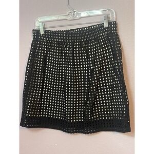 Loft Black White Eyelet Mesh Short Mini Skirt Size Small Festival
